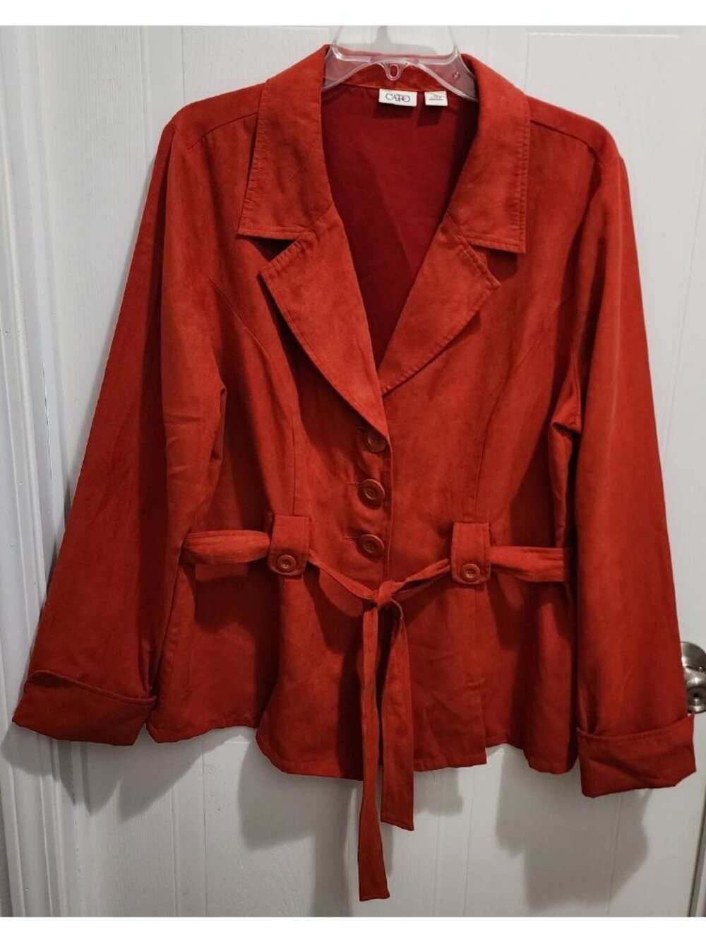 Cato Women's Long Sleeve Jacket Button Up Tie‎ Waist Faux Suede Orange Size XL